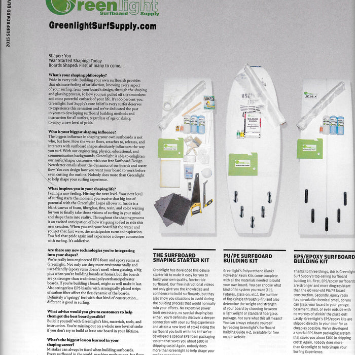Greenlight Surfboard Shaping Kits Featured in SurferMag Board Buyers Guide