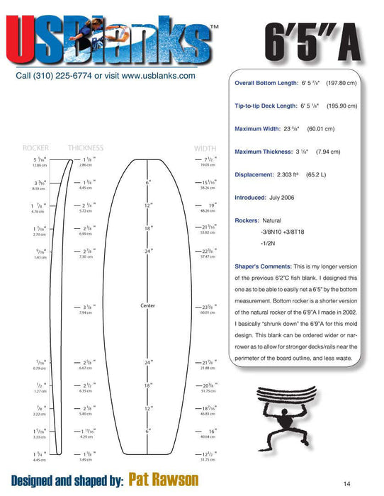 US Blanks 65A Surfboard Blank