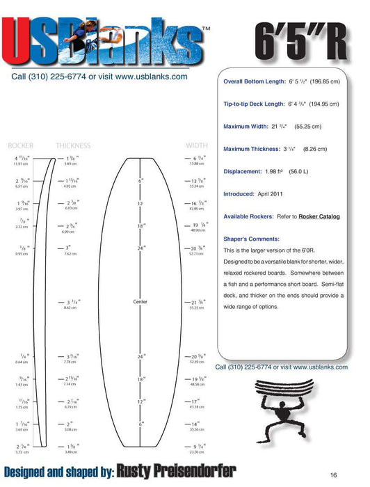 US Blanks 65R Surfboard Blanks