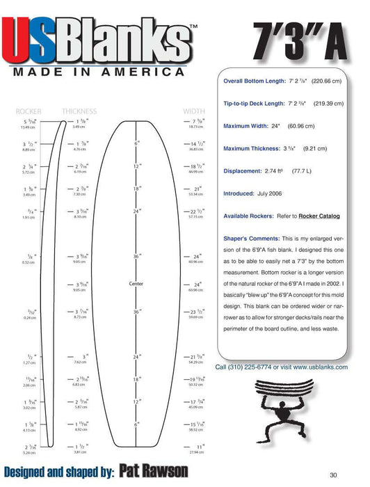 US Blanks 73A Surfboard Blank