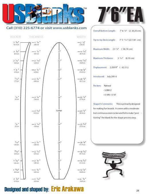 US Blanks 76EA Surfboard Blank