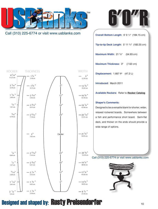 US Blanks 60R Surfboard blank - how to shape a surfboard