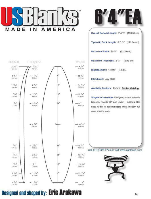 US Blanks 64EA Surfboard Blank - Surfboard Shaping Supplies