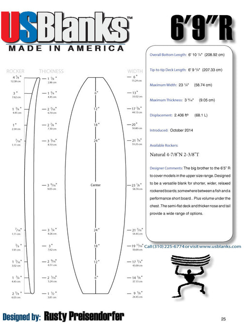US Blanks 69R Surfboard Blank
