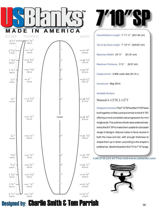 US Blanks 710SP Surfboard Blank