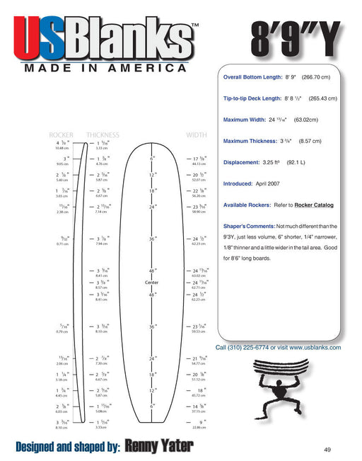 US Blanks 89Y Surfboard Blank